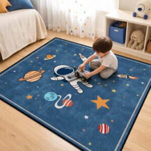 Astronaut Gaming Chair Mat - 3D Printed Kids Bedroom Carpet, Fluffy Anti-Slip Floor Rug - image 1