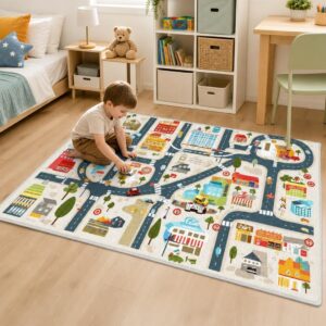 Traffic Road Play Mat - Kids Bedroom Carpet, Foldable Non-Slip Floor Rug for Cars & Toys - image 1