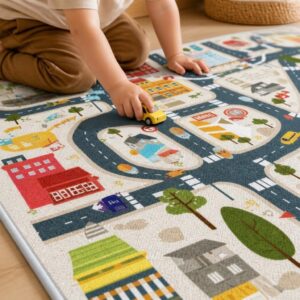 Traffic Road Play Mat - Kids Bedroom Carpet, Foldable Non-Slip Floor Rug for Cars & Toys - image 2