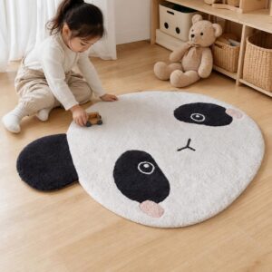 Panda Pattern Round Rug - Cute Kids Bedroom Carpet for Living Room, Plush Floor Mat - image 1
