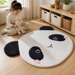 Panda Pattern Round Rug - Cute Kids Bedroom Carpet for Living Room, Plush Floor Mat - image 3