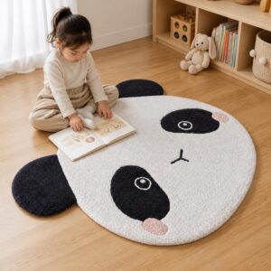 Panda Pattern Round Rug - Cute Kids Bedroom Carpet for Living Room, Plush Floor Mat - image 4