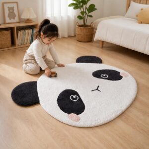 Panda Pattern Round Rug - Cute Kids Bedroom Carpet for Living Room, Plush Floor Mat - image 5