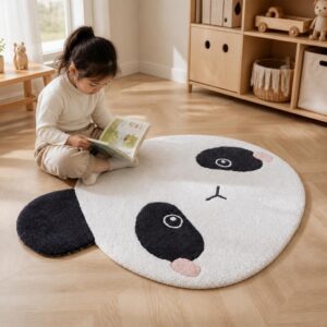 Panda Pattern Round Rug - Cute Kids Bedroom Carpet for Living Room, Plush Floor Mat - image 6