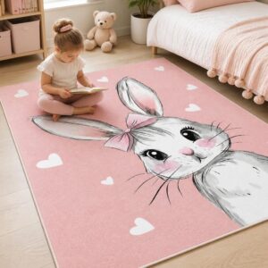 Pink Rabbit Cartoon Rug - 3D Printed Kids Bedroom Carpet, Non-Slip Fluffy Floor Mat - image 4