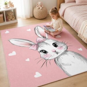 Pink Rabbit Cartoon Rug - 3D Printed Kids Bedroom Carpet, Non-Slip Fluffy Floor Mat - image 6