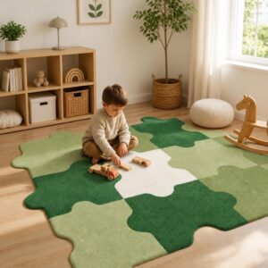Puzzle Shape Luxury Area Rug - Creative Modern Bedroom Carpet for Living Room, Plush Floor Mat - image 3