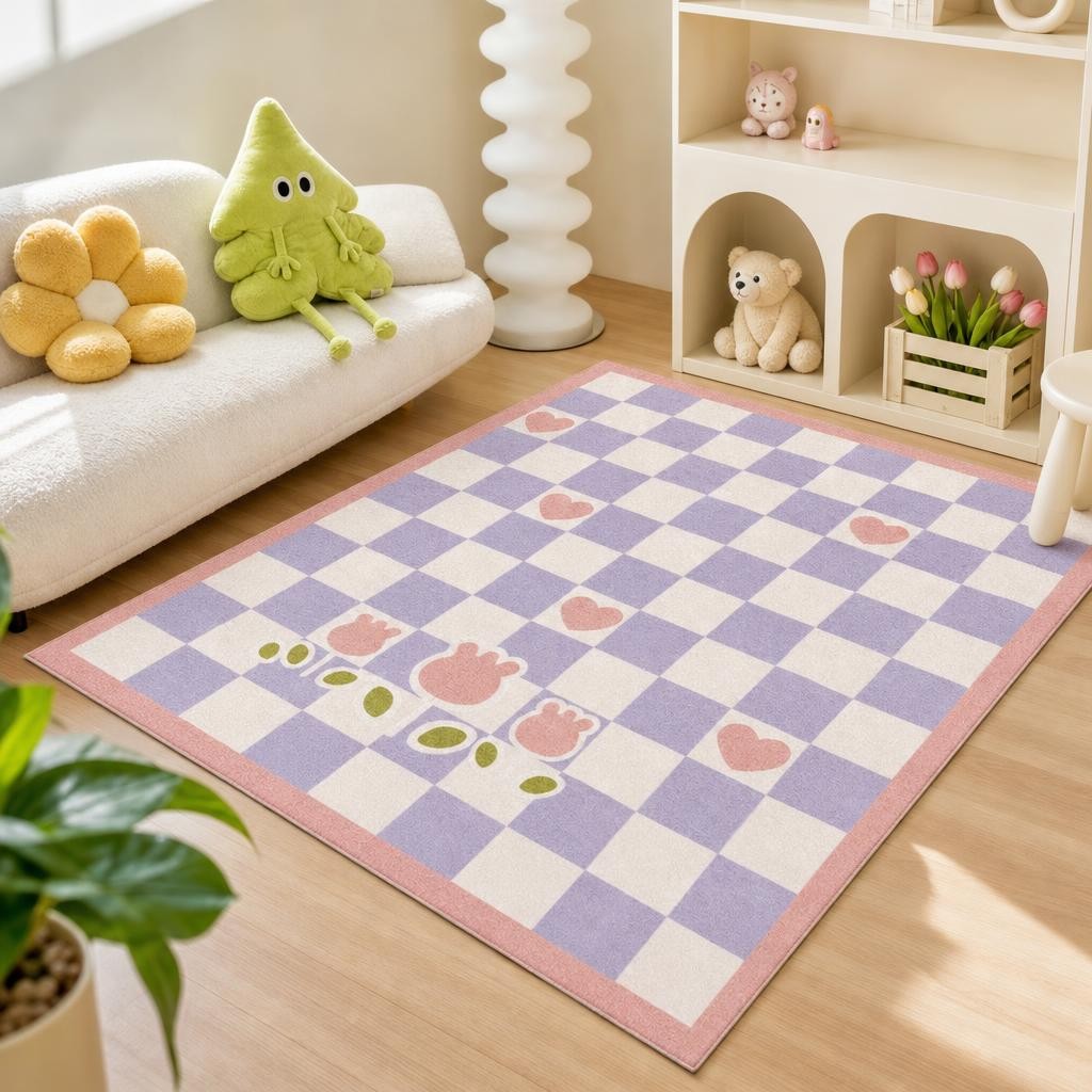 Checkerboard Dopamine Rug - Modern Bedroom Carpet for Living Room, Non-Slip Washable Floor Mat - image 1