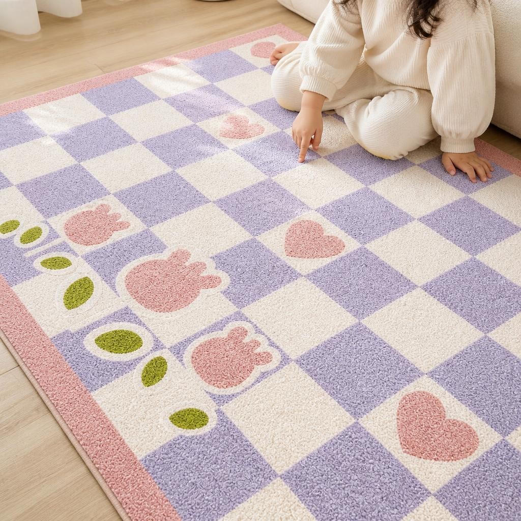 Checkerboard Dopamine Rug - Modern Bedroom Carpet for Living Room, Non-Slip Washable Floor Mat - image 2