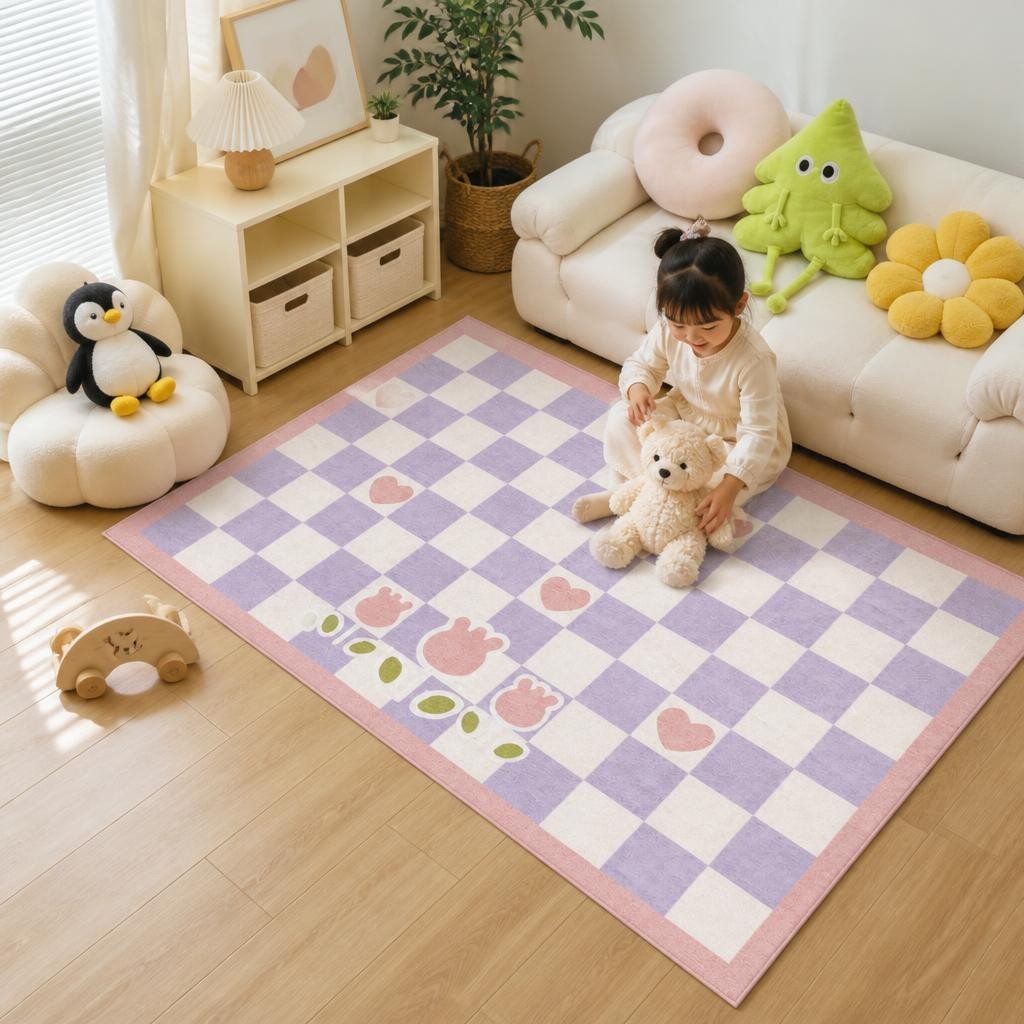 Checkerboard Dopamine Rug - Modern Bedroom Carpet for Living Room, Non-Slip Washable Floor Mat - image 5