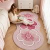 American Floral Bedside Rug - Girls Princess Style Irregular Bedroom Carpet, Long Floor Mat - image 1