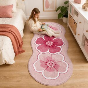 American Floral Bedside Rug - Girls Princess Style Irregular Bedroom Carpet, Long Floor Mat - image 3