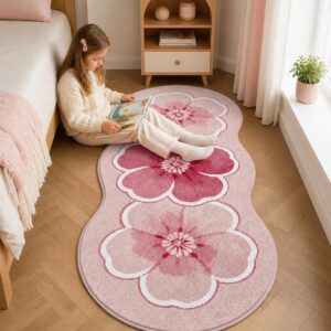 American Floral Bedside Rug - Girls Princess Style Irregular Bedroom Carpet, Long Floor Mat - image 4