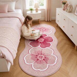 American Floral Bedside Rug - Girls Princess Style Irregular Bedroom Carpet, Long Floor Mat - image 5