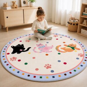 Modern Round Plush Rug - Thick Bedroom Carpet for Living Room, Fluffy Kids Floor Mat - image 4