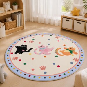 Modern Round Plush Rug - Thick Bedroom Carpet for Living Room, Fluffy Kids Floor Mat - image 5