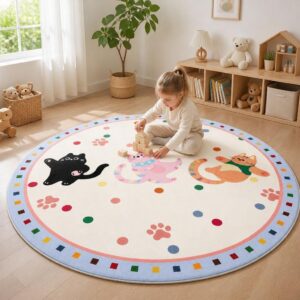 Modern Round Plush Rug - Thick Bedroom Carpet for Living Room, Fluffy Kids Floor Mat - image 6