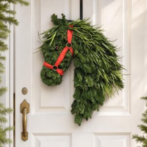 Horse Head Christmas Wreath, Equestrian Farmhouse Door Decor, Rustic Horse Lover Holiday Wreath, Country Christmas - image 1