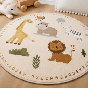 Cartoon Animal Round Rug - Plush Kids Bedroom Carpet for Living Room, Thick Fluffy Floor Mat - image 2